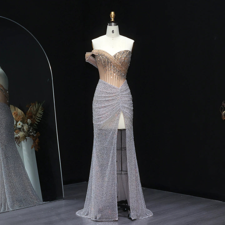 Luxury Crystal High Slit Prom Party Gown