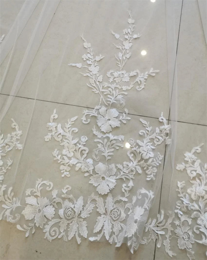 Regal Long Lace Appliques Cathedral Veil