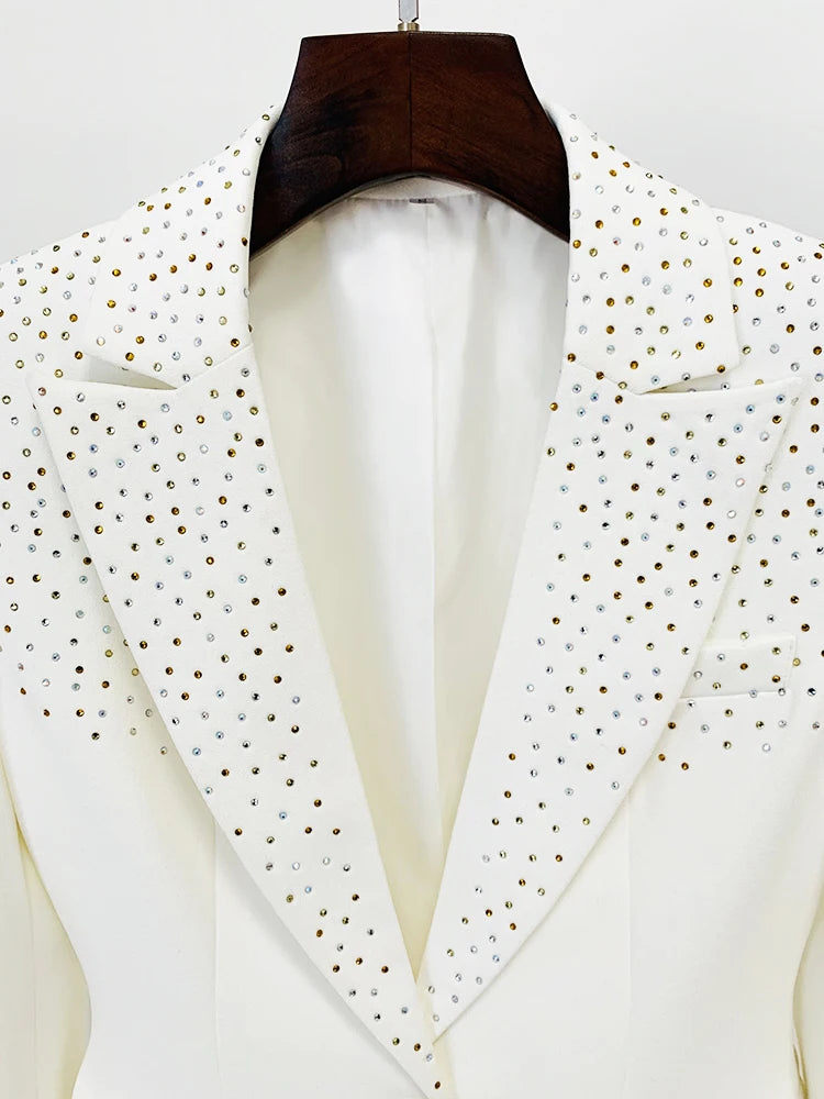 Lovely Single Button Diamonds Beaded Blazer