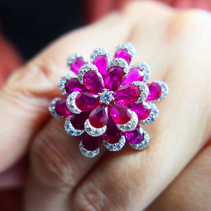 Elegant Ruby Lotus Flower Ring