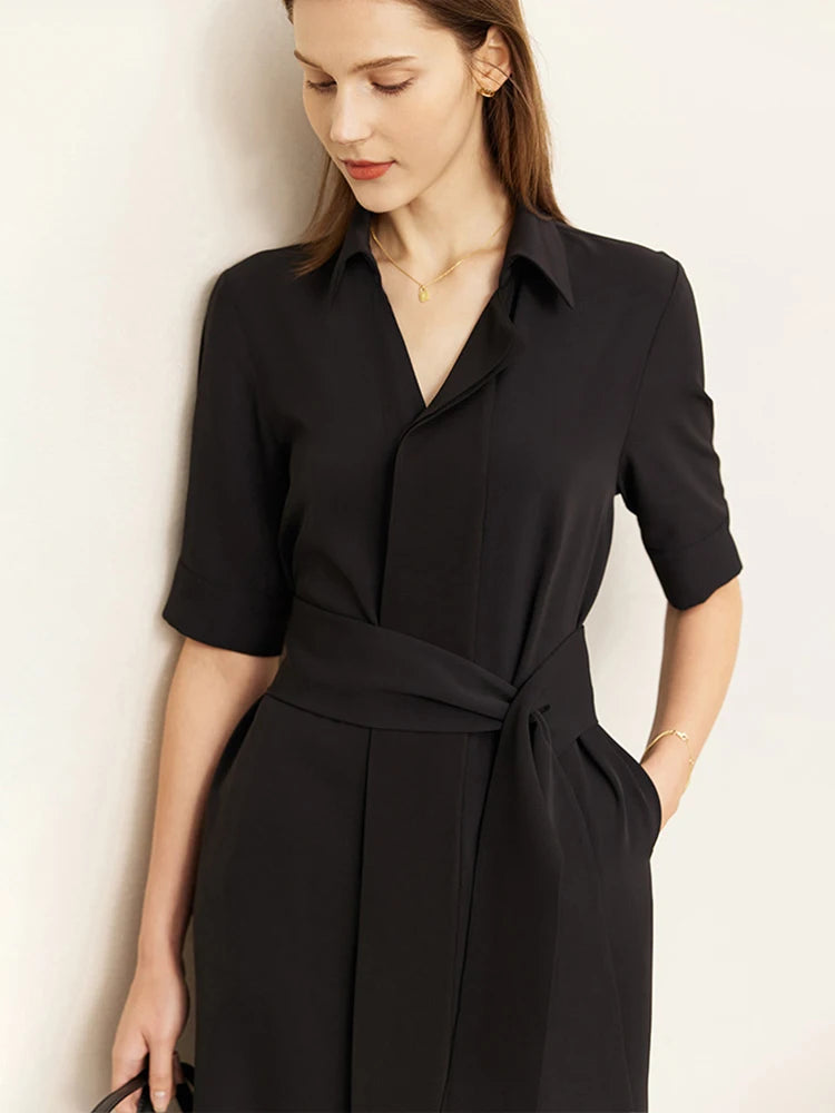 Casual Black Belted Minimalist Dress