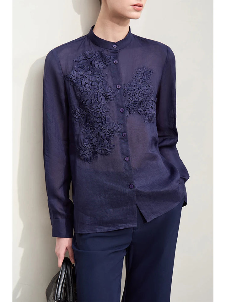 Stand Collar Lace Button Blouse