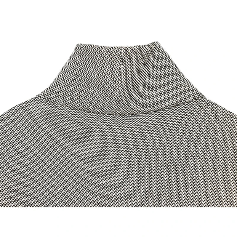Grey women’s plaid-pattern t-shirt with cowl-style high neck