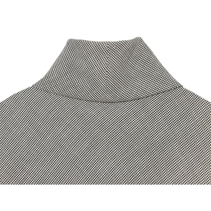 Grey women’s plaid-pattern t-shirt with cowl-style high neck