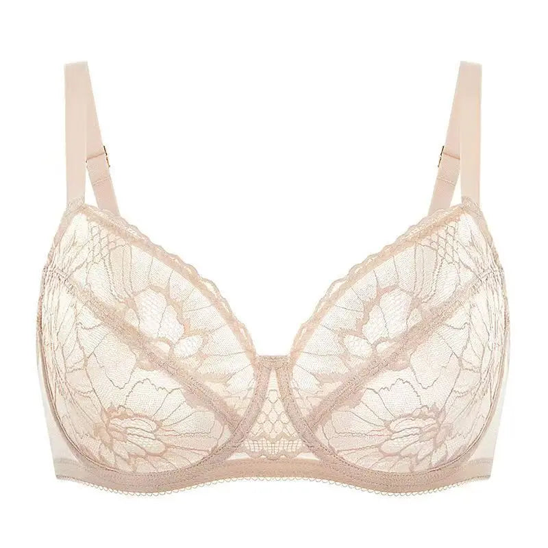 Skin beige lace underwire bra, full cups with scalloped neckline trim