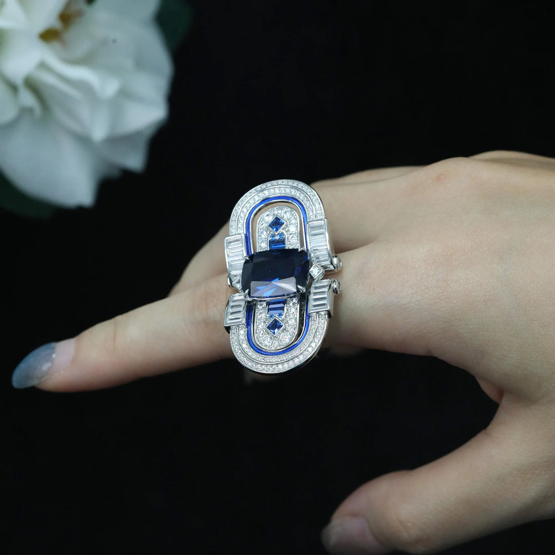 T-Square Emerald Sapphire Gemstone Ring