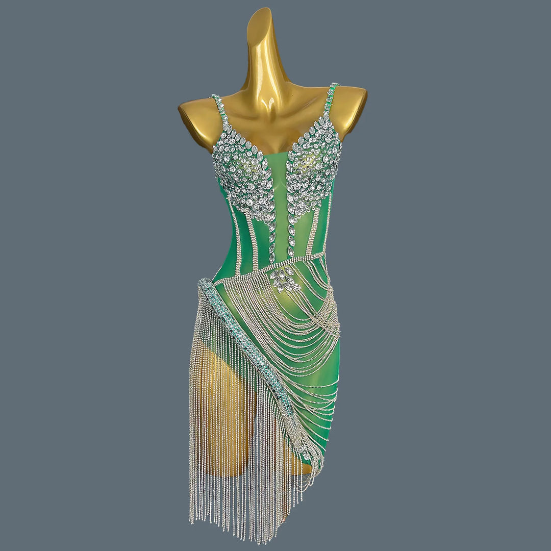 Shiny Crystal Tassel Mini Party Dress