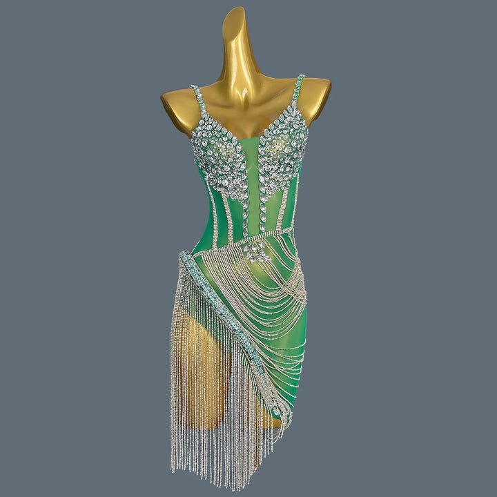 Shiny Crystal Tassel Mini Party Dress