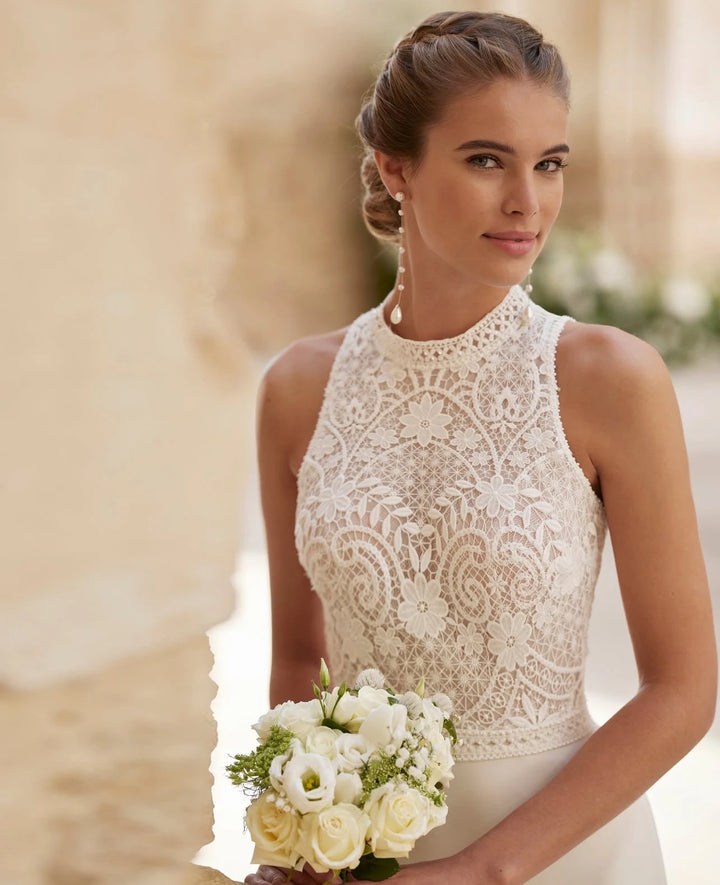 Crafted Boat Neck Wedding Dress