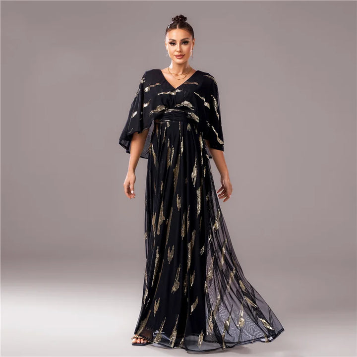 Sparkling Black V-Neck Formal Gown