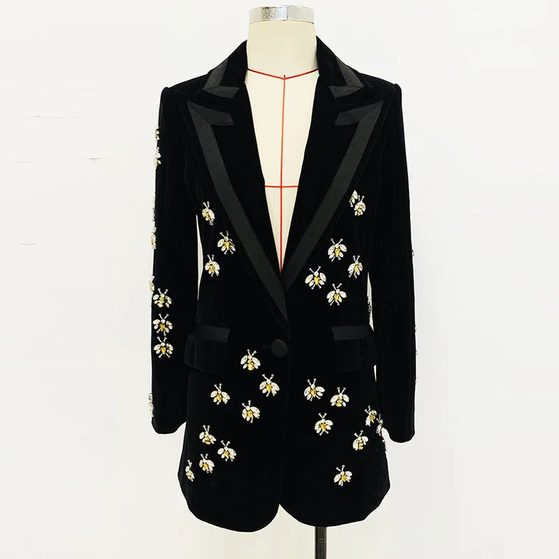 Bee Diamond Slim Fit Velvet Blazer