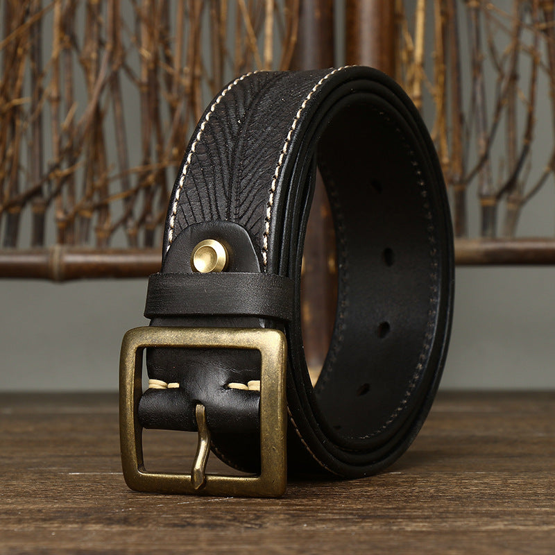 Elegant Carved Design Pure Cowhide Belt