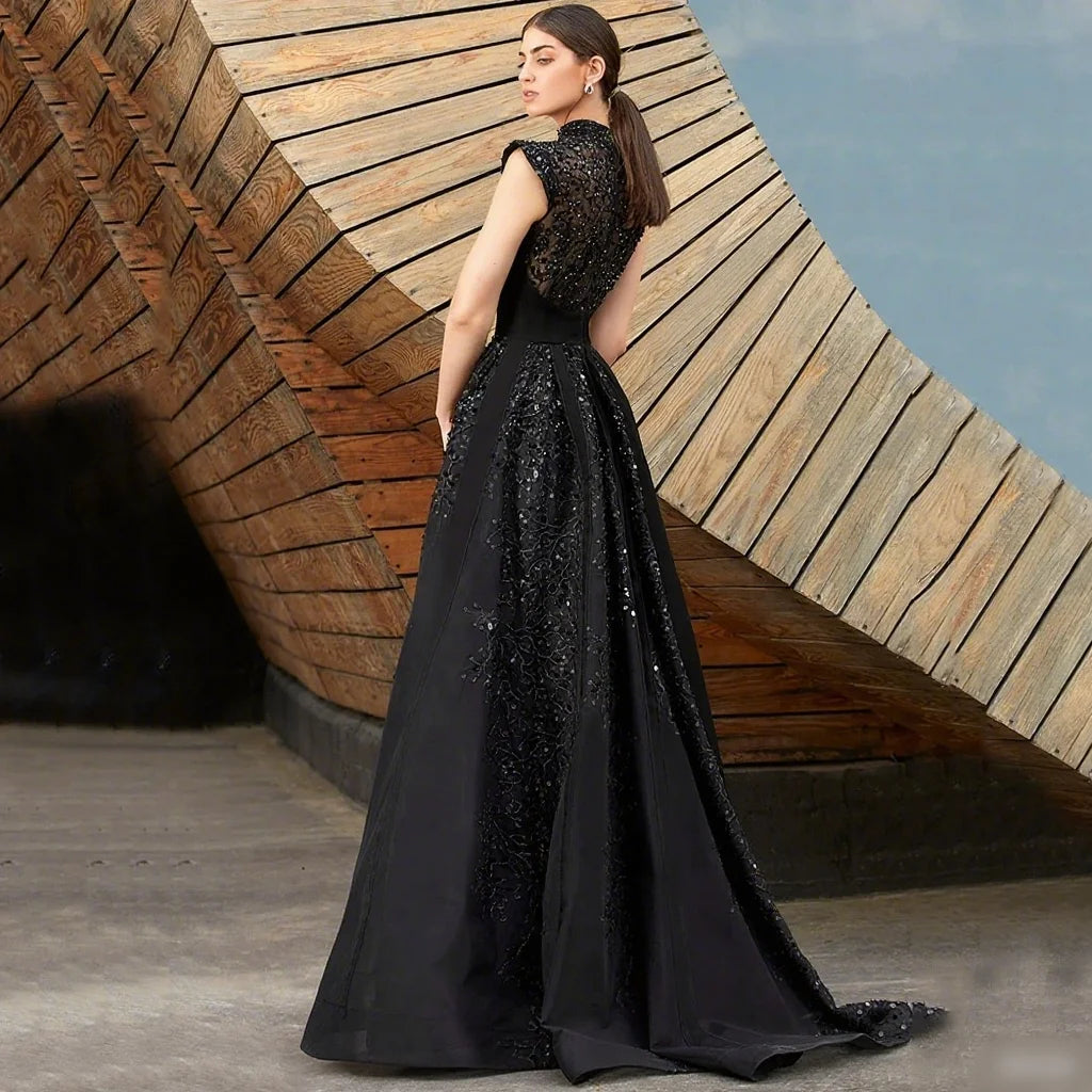 Regal Back Sweep Train Evening Party Gown