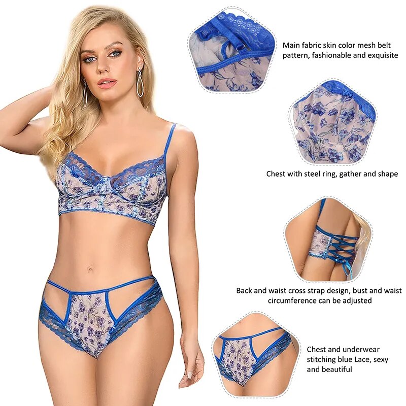 Lace Floral Plus Size Women's Underwear Brief Set