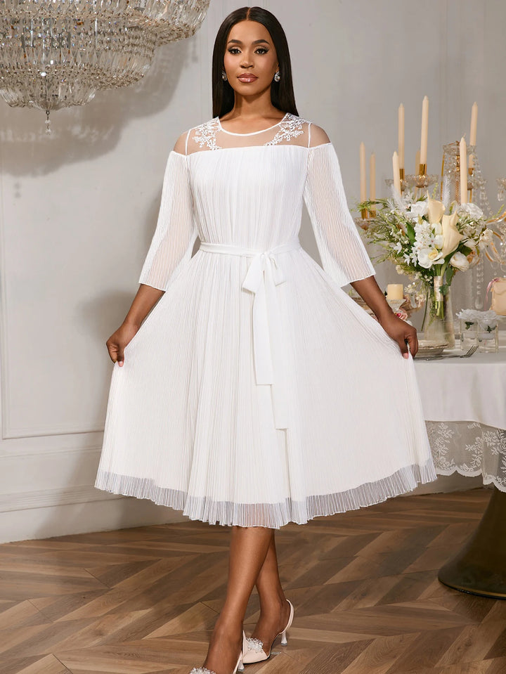 Elegant Loose Tie Pleated Midi Dress