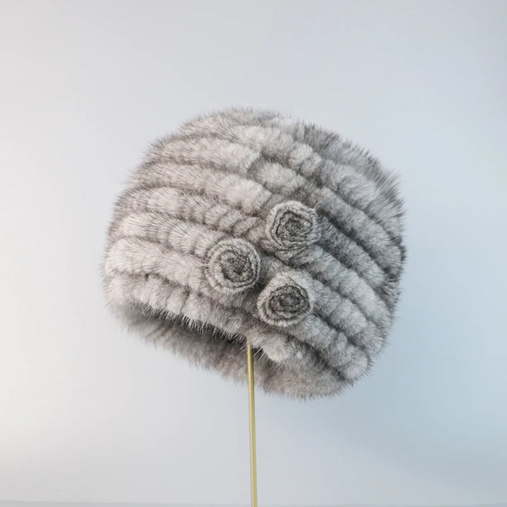 Premium Knitted Women's Handmade Fur Cap