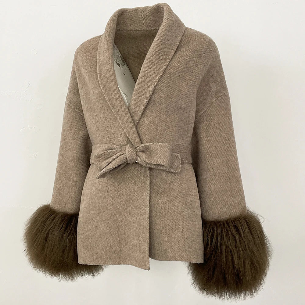 Elegant Mongolian Fur Woolen Overcoat