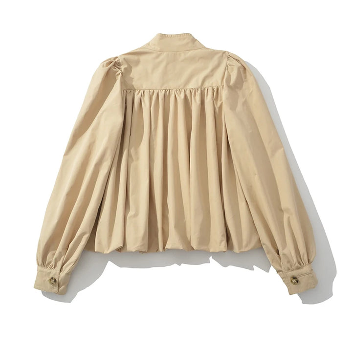Sweet Stand Collar Pleated Blouse