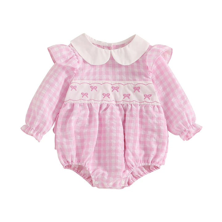 Adorable Embroidered Plaid Romper