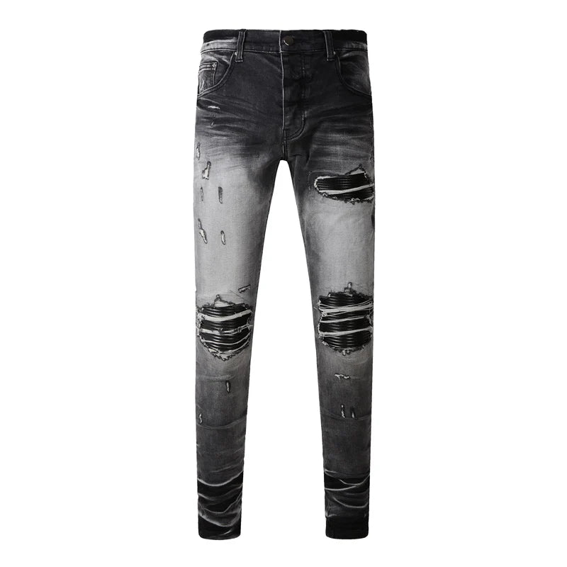 Sleek Patch Detail Slim Denim Jeans Pants
