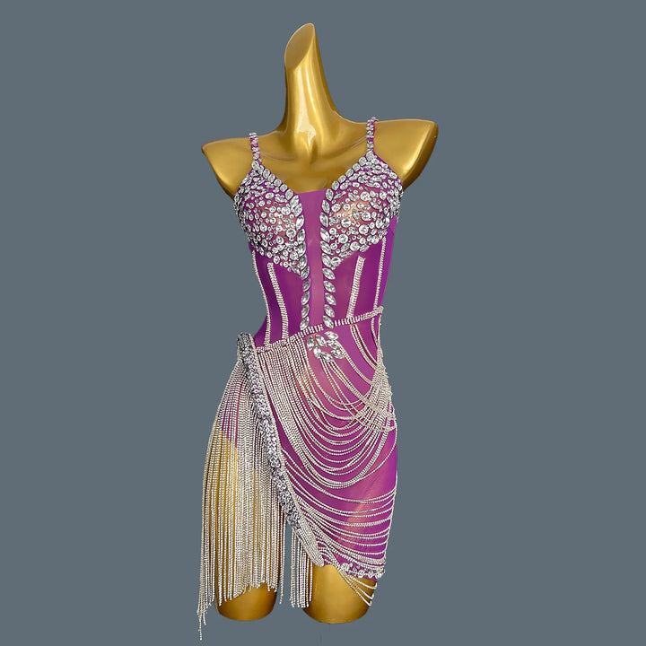 Shiny Crystal Tassel Mini Party Dress