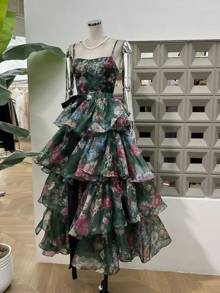 Graceful Flower Thin Ruffles Holiday Dress