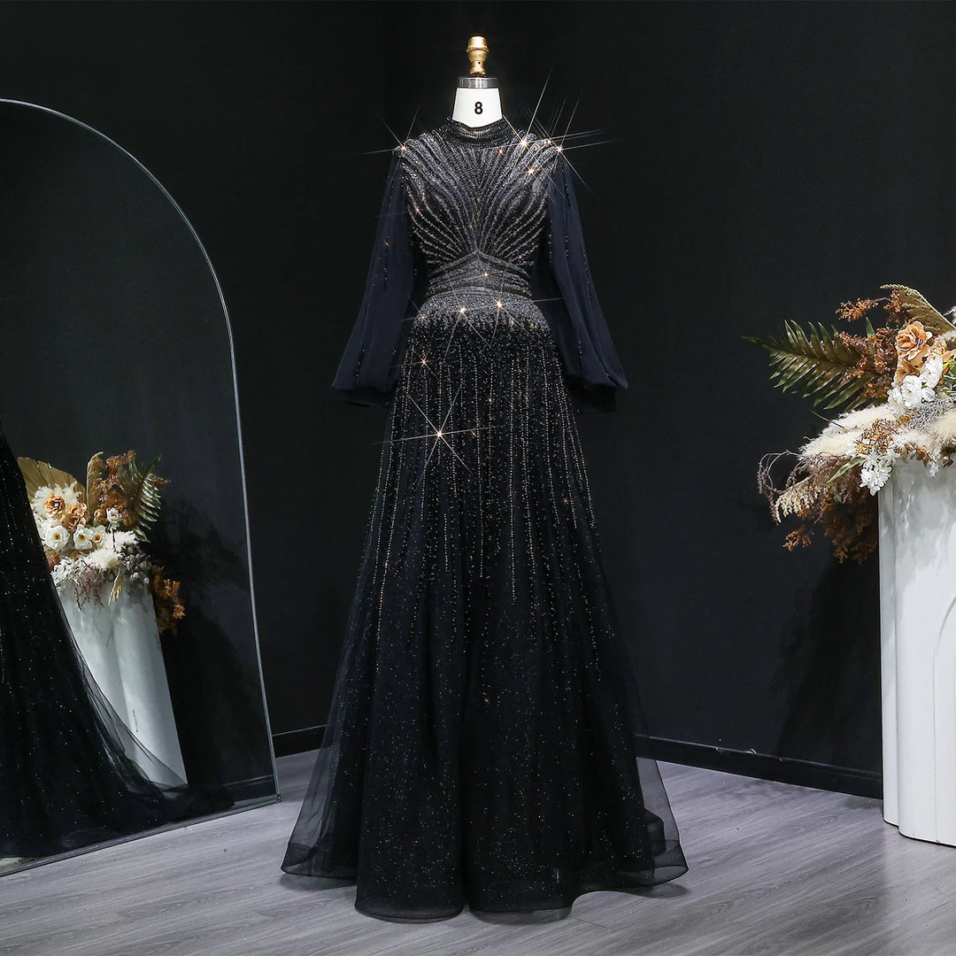 Regal High Neck Artisan Evening Gown