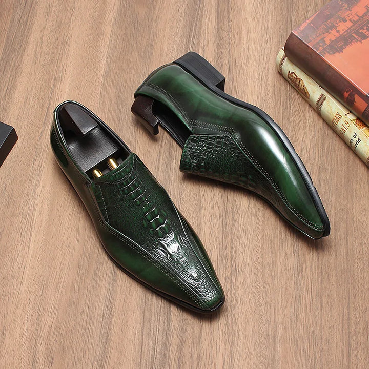 Real Leather Pattern Slip on Men's Shoes