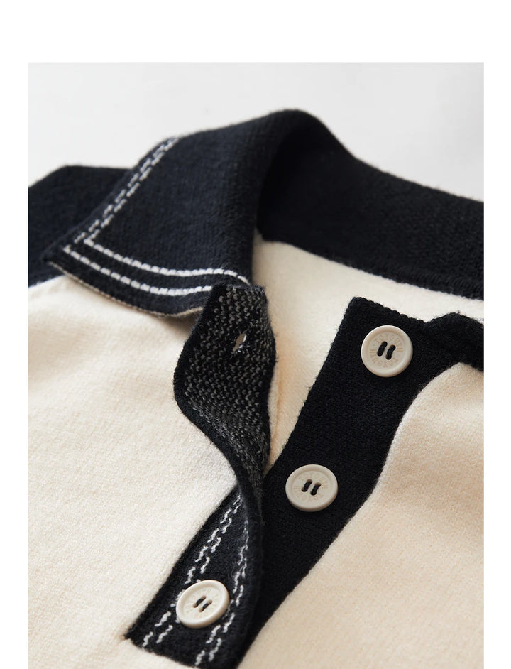 Contrast Polo Collar Pullover Sweater