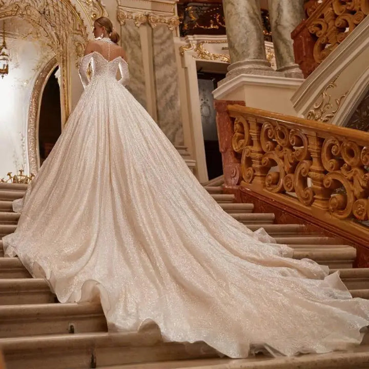 Gorgeous Pearls Off The Shoulder Ball Gown