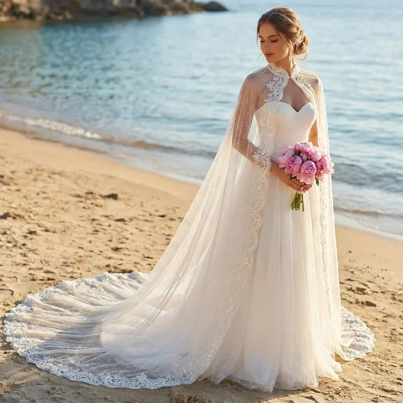 Lovely Tulle High Neck Bridal Shrugs