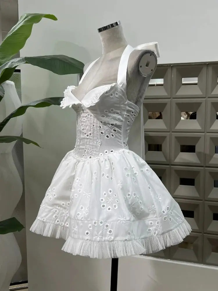 Radiant Embroidered Mini Halter-Neck Dress