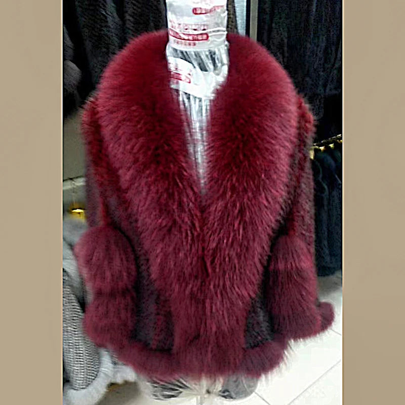 Real Poncho Fur Knitted Shawl