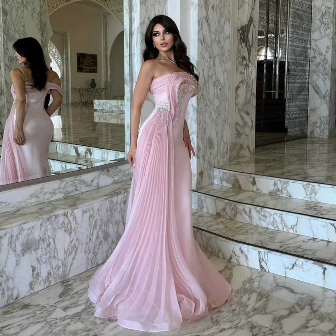 Delightful Crystal Pleated Mermaid Evening Dress