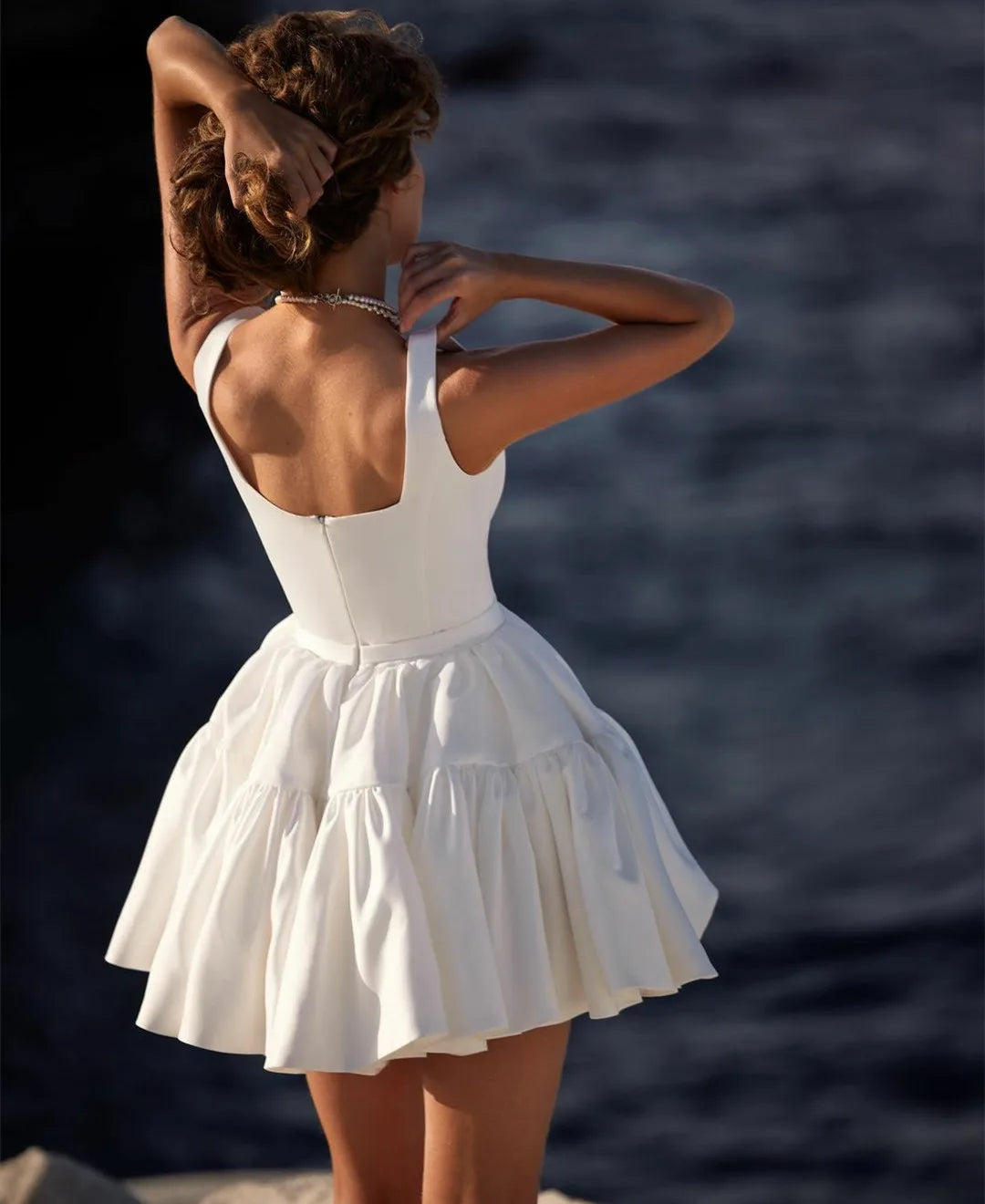 Zipper Back Short Bridal Dress