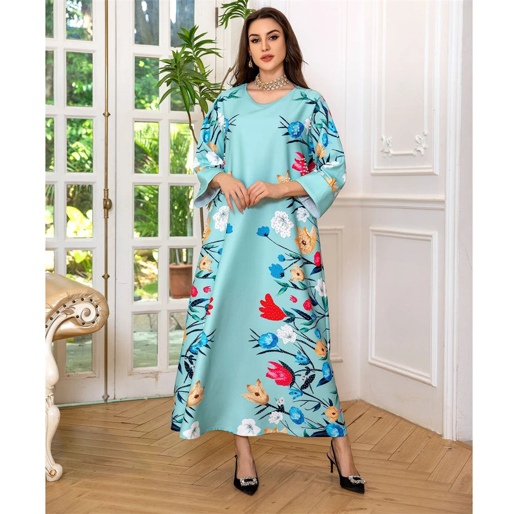 Elegant Floral Moroccan Abaya Dress