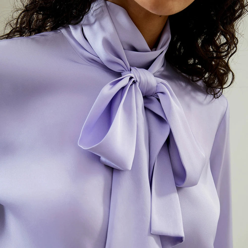 Ribbon Neckline Silk Blouse