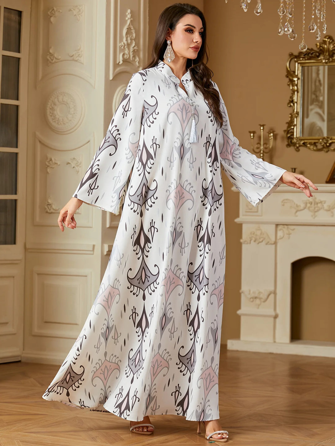 Elegant Printed Tassel Abaya Dress