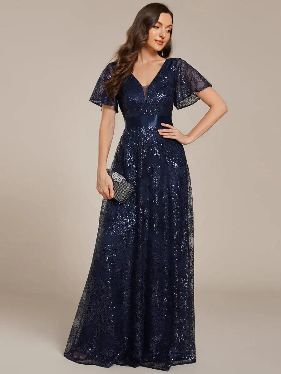 Gorgeous Sequined Floor-Length Gown