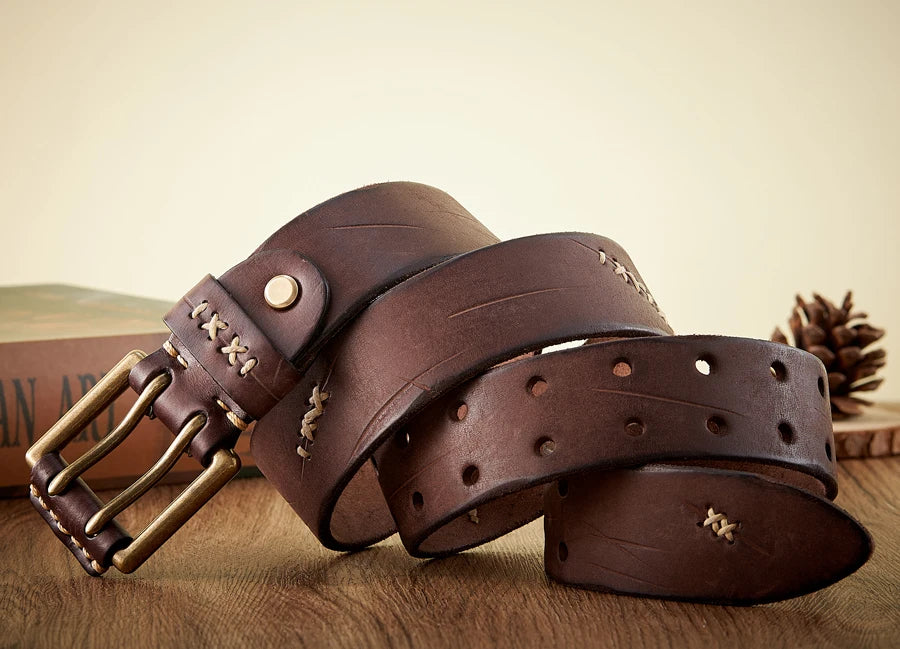 Vintage Double Pin Buckle Leather Belt