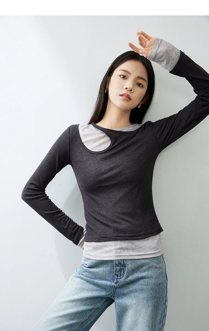 Contrast Spliced Slim Pullover Sweater