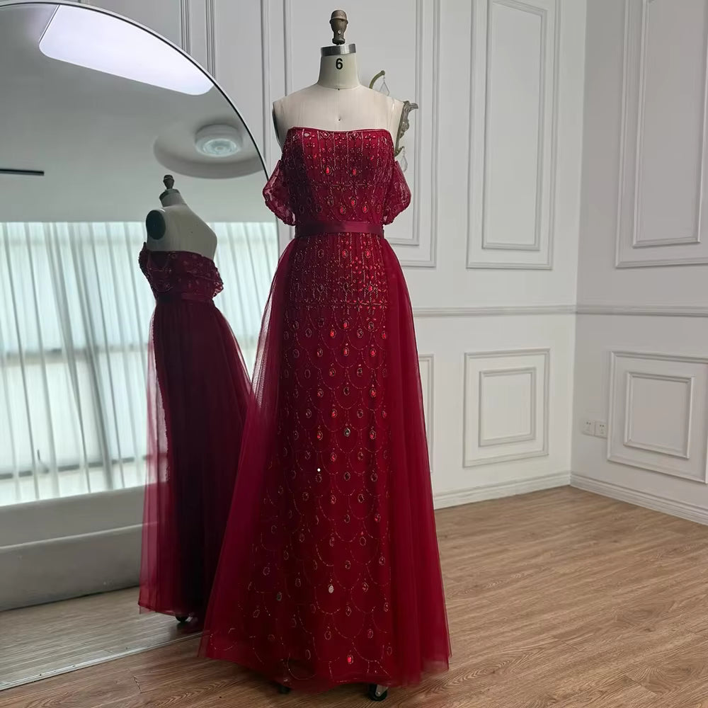 Beaded Strapless With Overskirt Dress