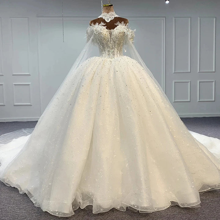 Pearls Beading Bridal Ball Gown