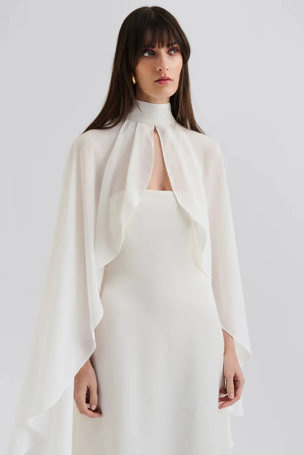 Elegant Long High Neck Bridal Cape