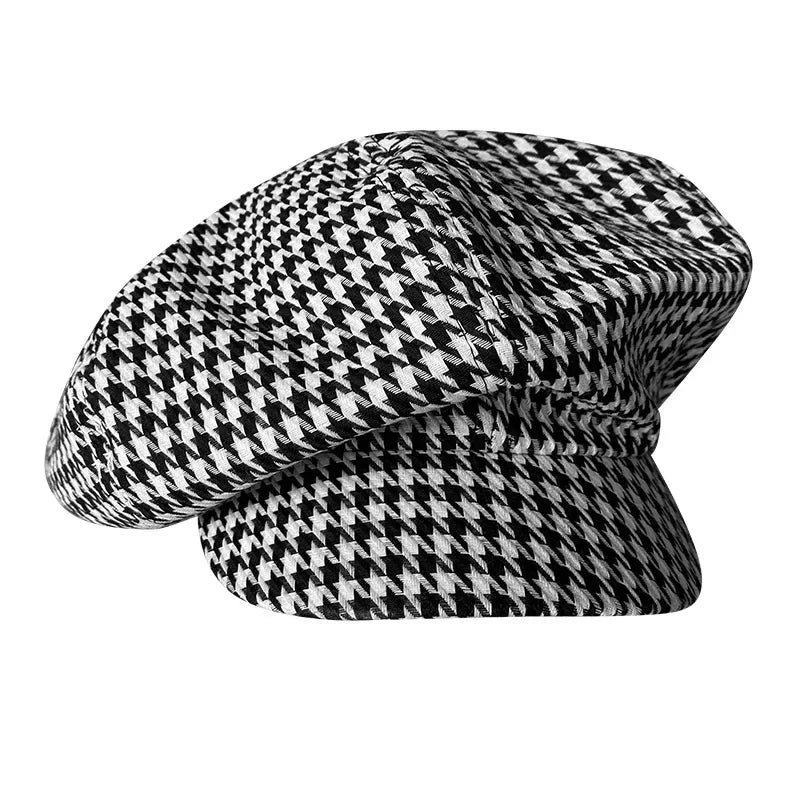 Classic Houndstooth Octagonal Beret Hat