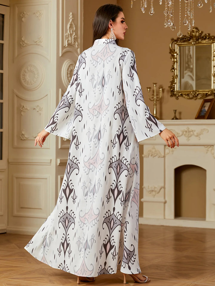 Elegant Printed Tassel Abaya Dress