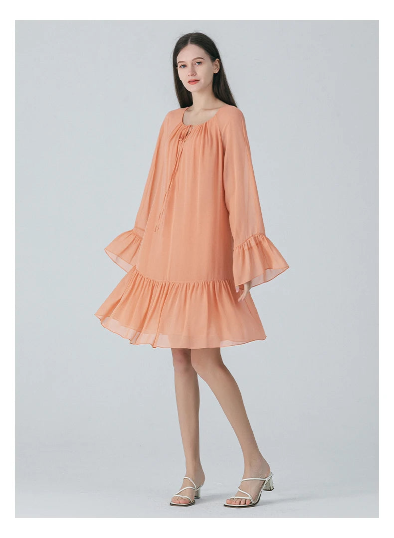 Double Layer Pleated Georgette Silk Dress