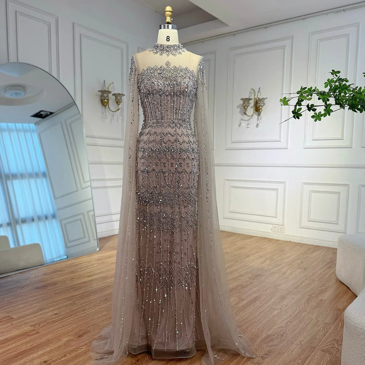 Wonderful Beaded Cape Sleeves Formal Occasion Gown