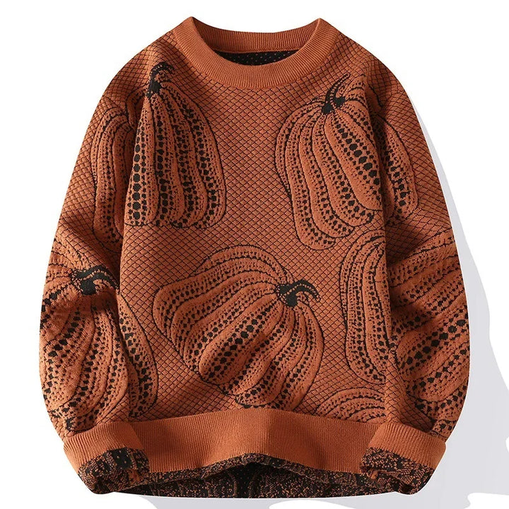 Casual Pumpkin Printed Knitted Jumper