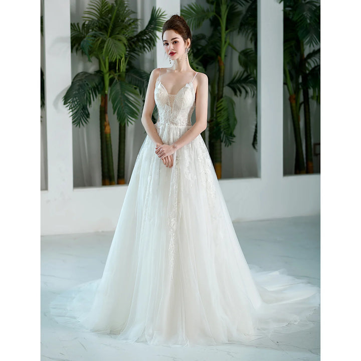 Effortlessly Lace Beaded Trends Weeding Gown